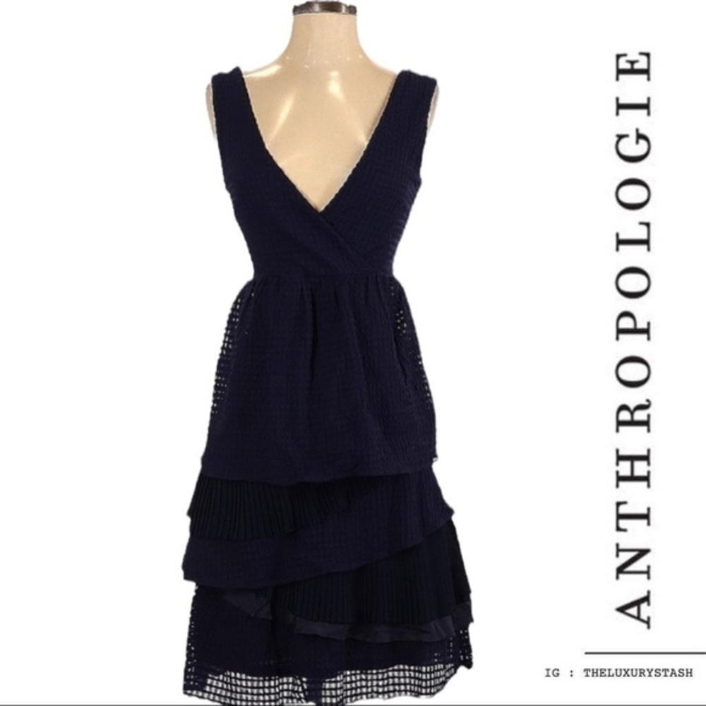 ⚫️ ANTHROPOLOGIE | Ric Rac Tiered Gingham Ruffle Cocktail Dress​​​​​​​​